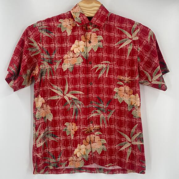 Tommy Bahama‎ Medium Red Floral Short Sleeve Silk Button Down Hawaiian Shirt - Picture 3 of 4